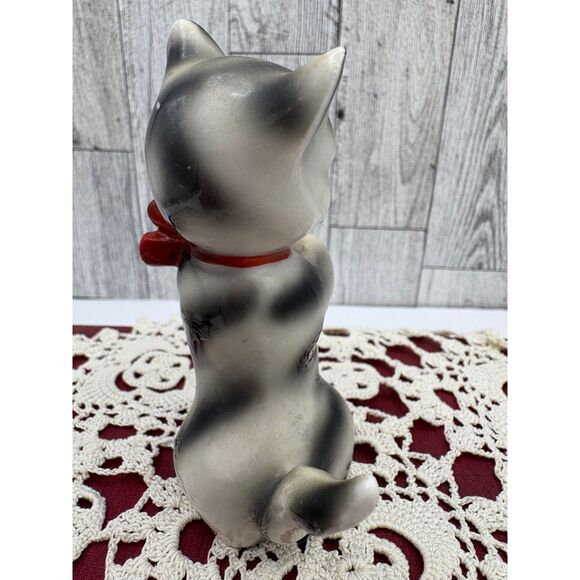 Vintage Anthromorphic Gray White Stripe Kitten Red Bow - Picture 5 of 7